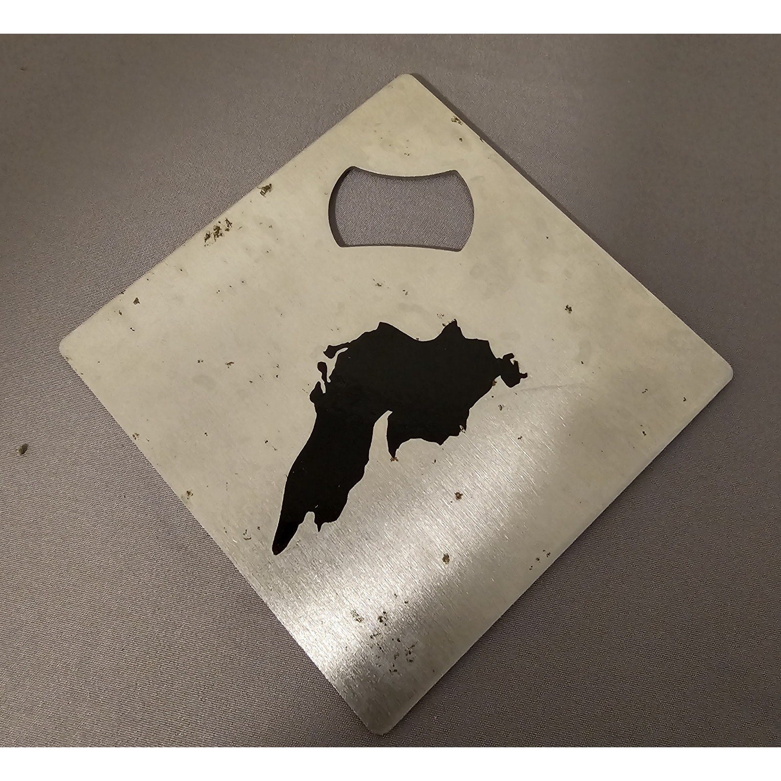 Vintage 3-1/2" Square Bottle Opener w/Lake Superior Design - MN, IL Souvenir