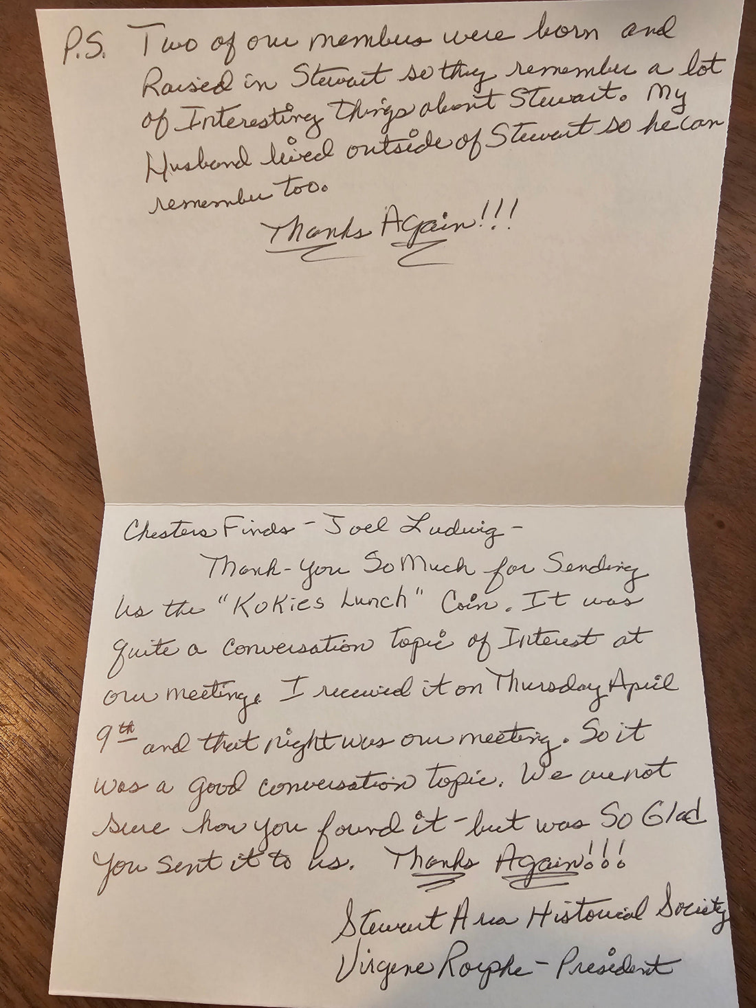 Stewart Area Historical Society Donation