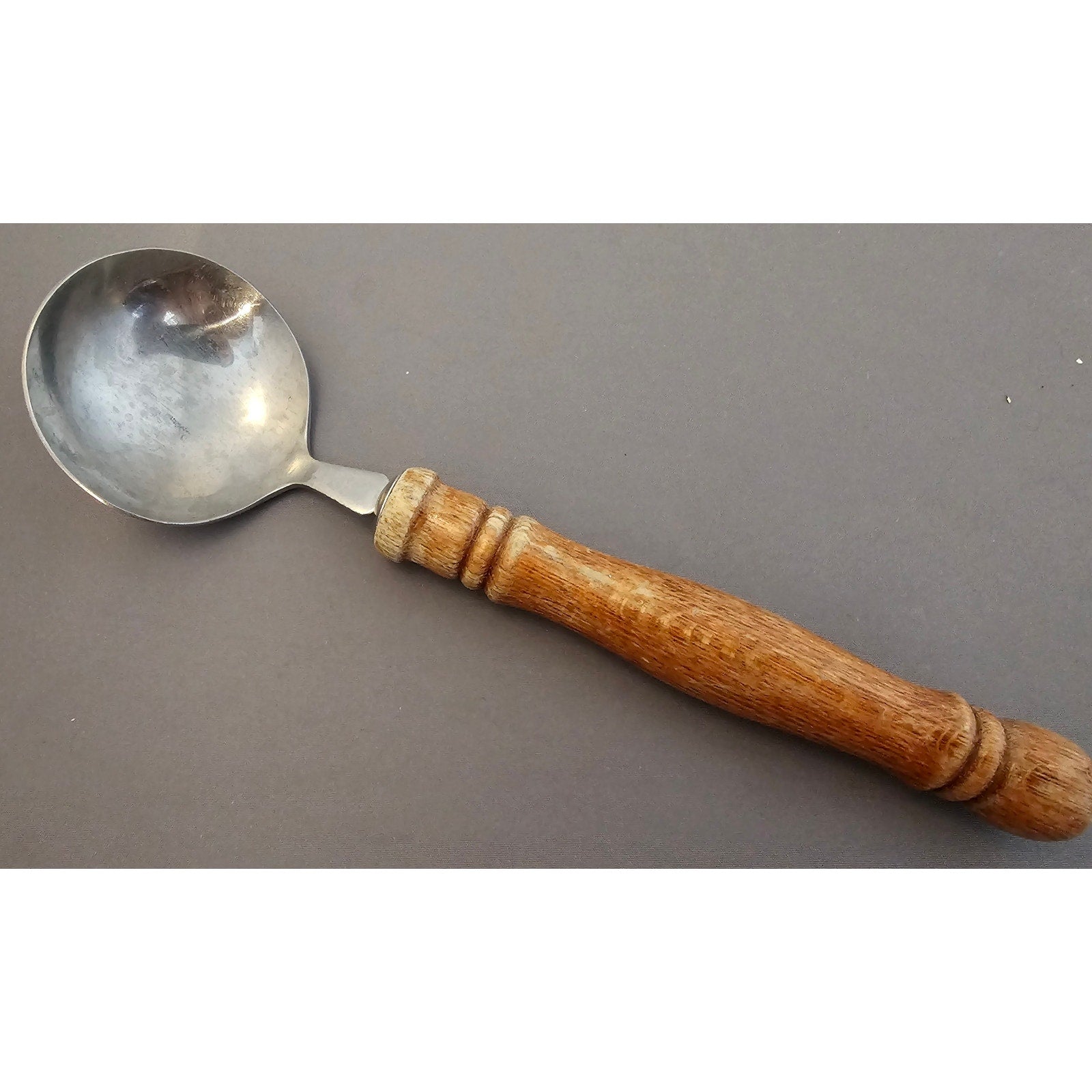 Vintage 8" Stainless Steel Gravy Spoon w/Wood Handle - Taiwan