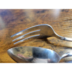 Silver Stainless Steel Salad Tongs - Spoon & Fork - 9" Long (used)