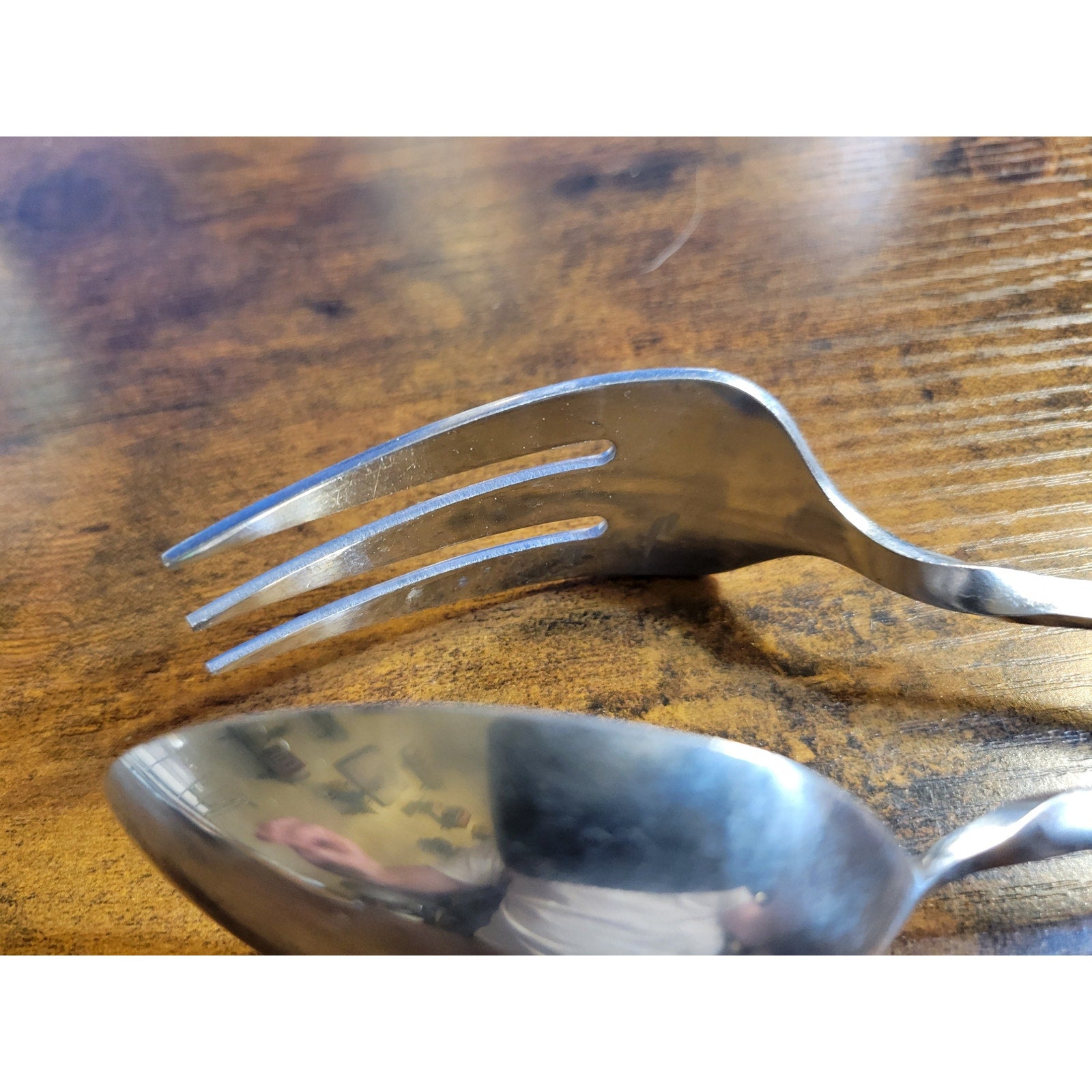 Silver Stainless Steel Salad Tongs - Spoon & Fork - 9" Long (used)