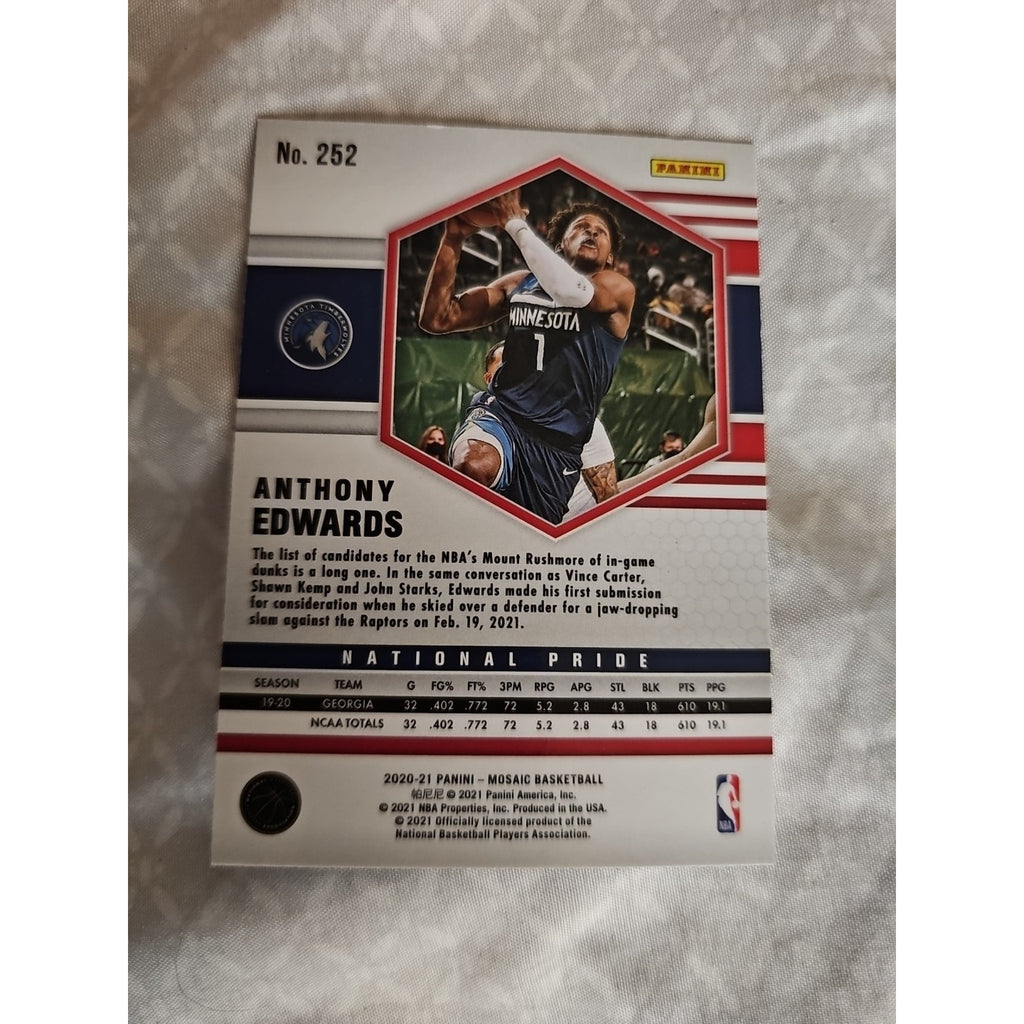 Anthony Edwards 2020-21 Panini Mosaic #252 - National Pride - Rookie - Minnesota