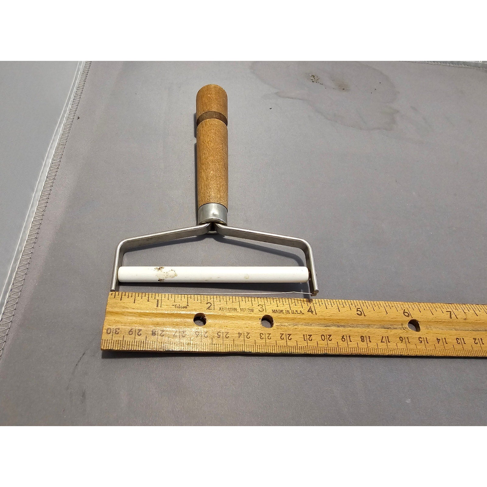 Vintage Cheese Slicer - 4" wide w/Wood Handle - Roller Style