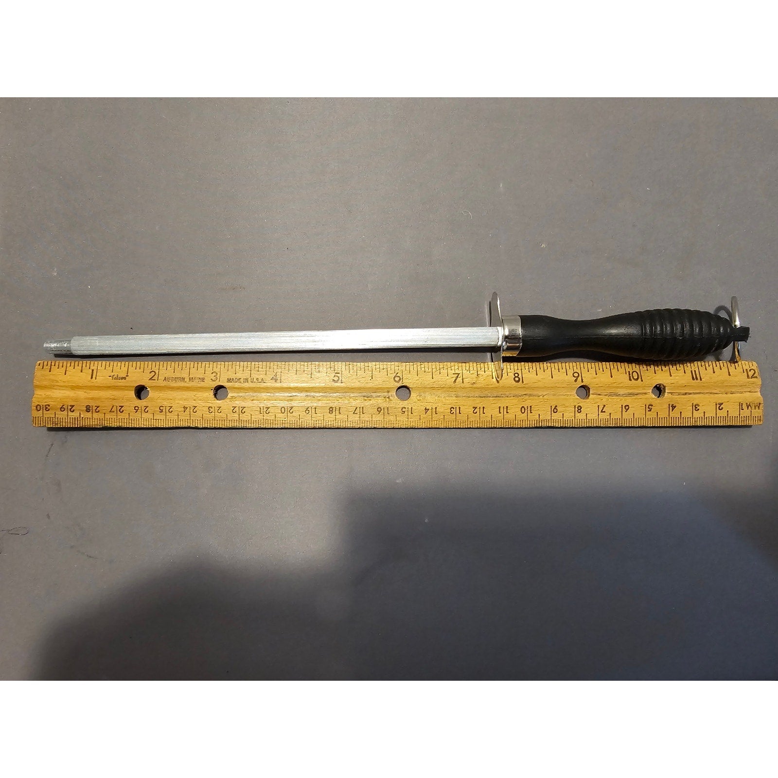 11-1/2" Black Plastic Handle Stainless Steel Knife Sharpener - Very Good