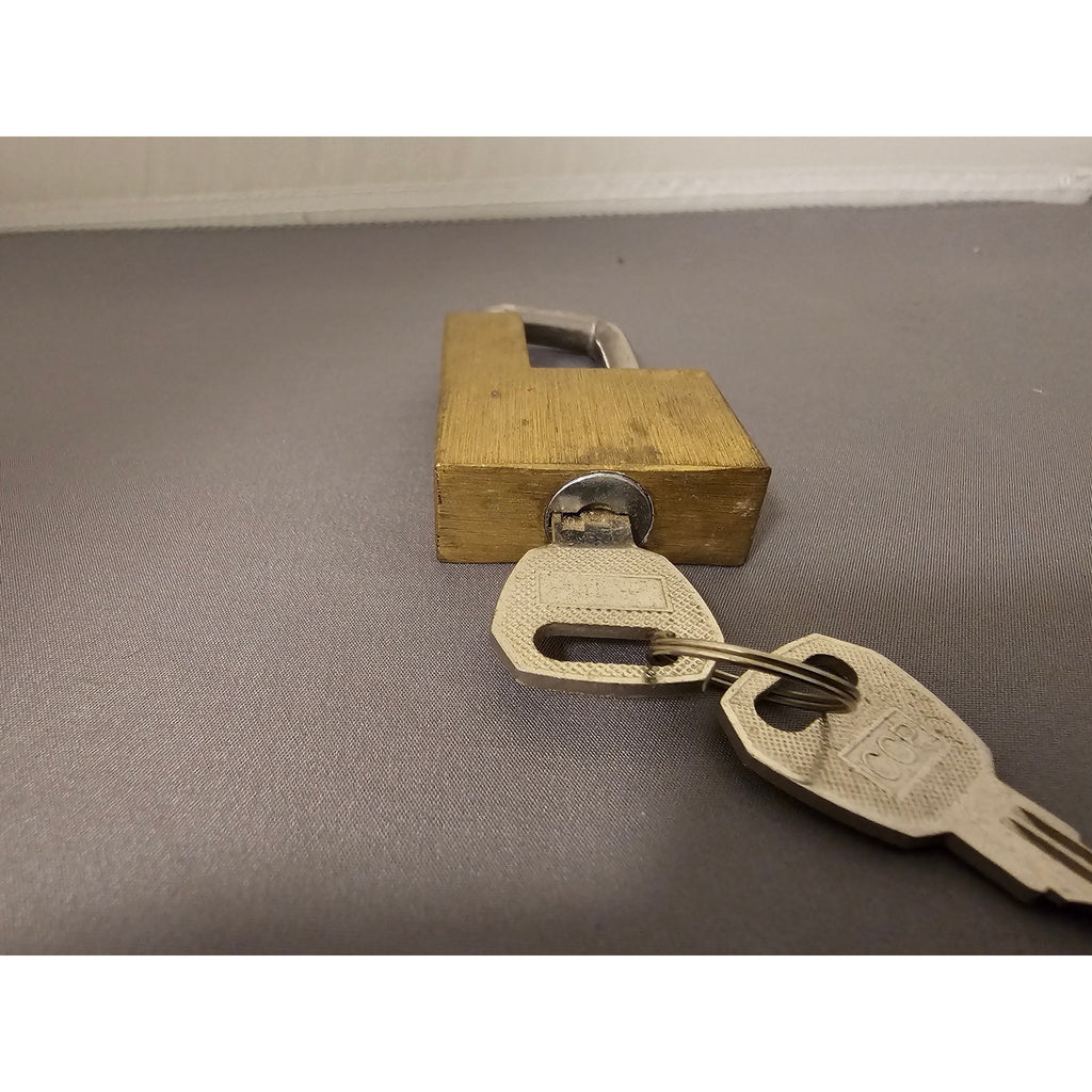 Vintage Brass Trailer Coupler Padlock w/CCP Keys - 1-1/2" x 1-1/2" - works great