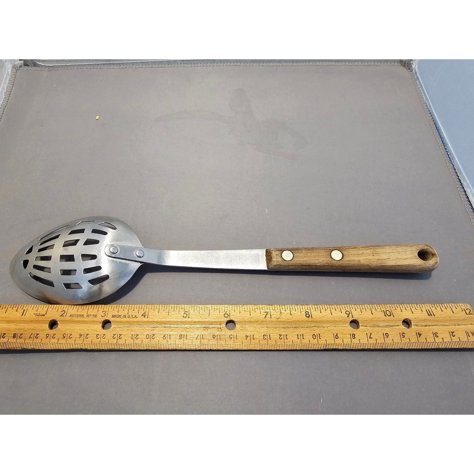 Vintage Maid off Honor Stainess Steel Slotted Serving Spoon w/Wood Handle - USA