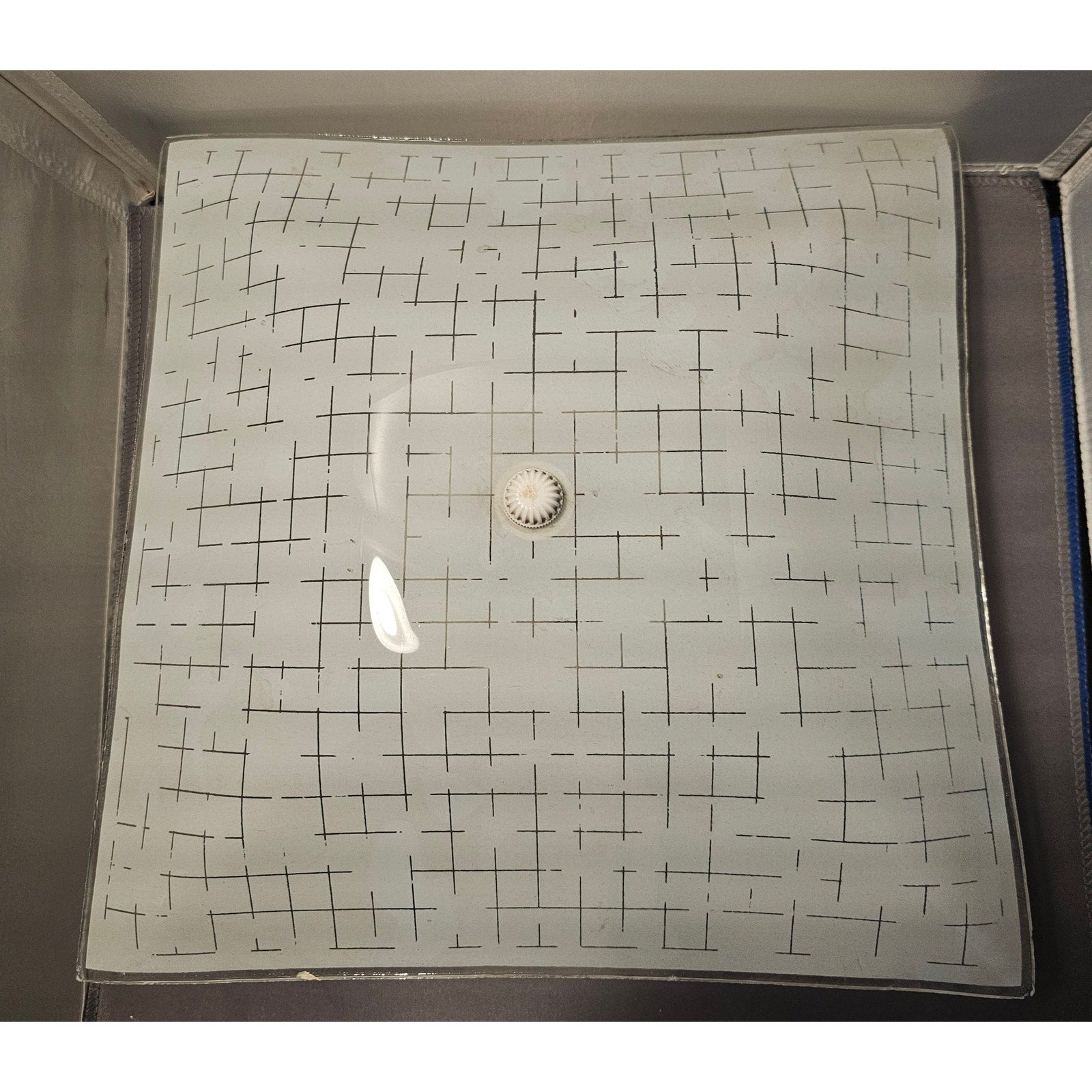 Vintage Mid Century Modern Square Ceiling Light Fixture w/Frosted Glass Lines