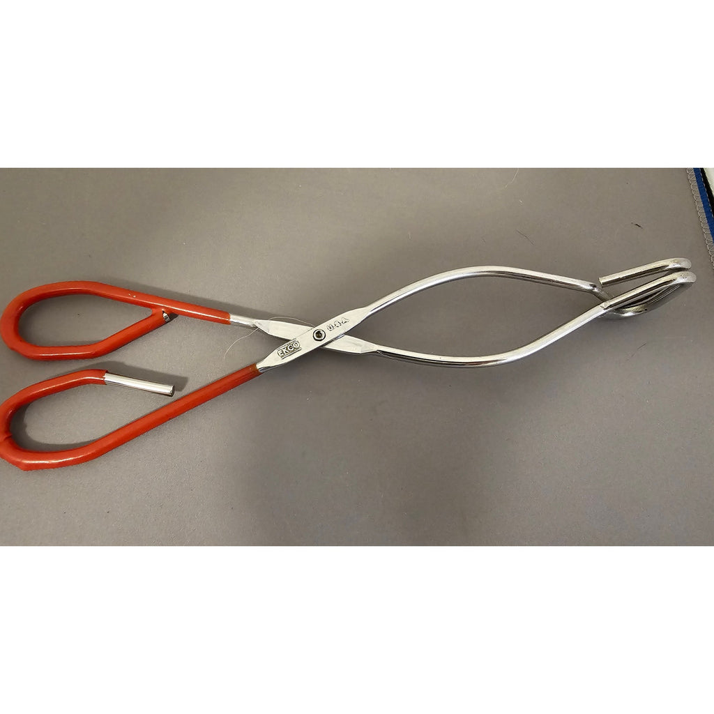 Vintage Ekco 10-1/2" Red Rubble Handle Stainless Steel Tongs - USA
