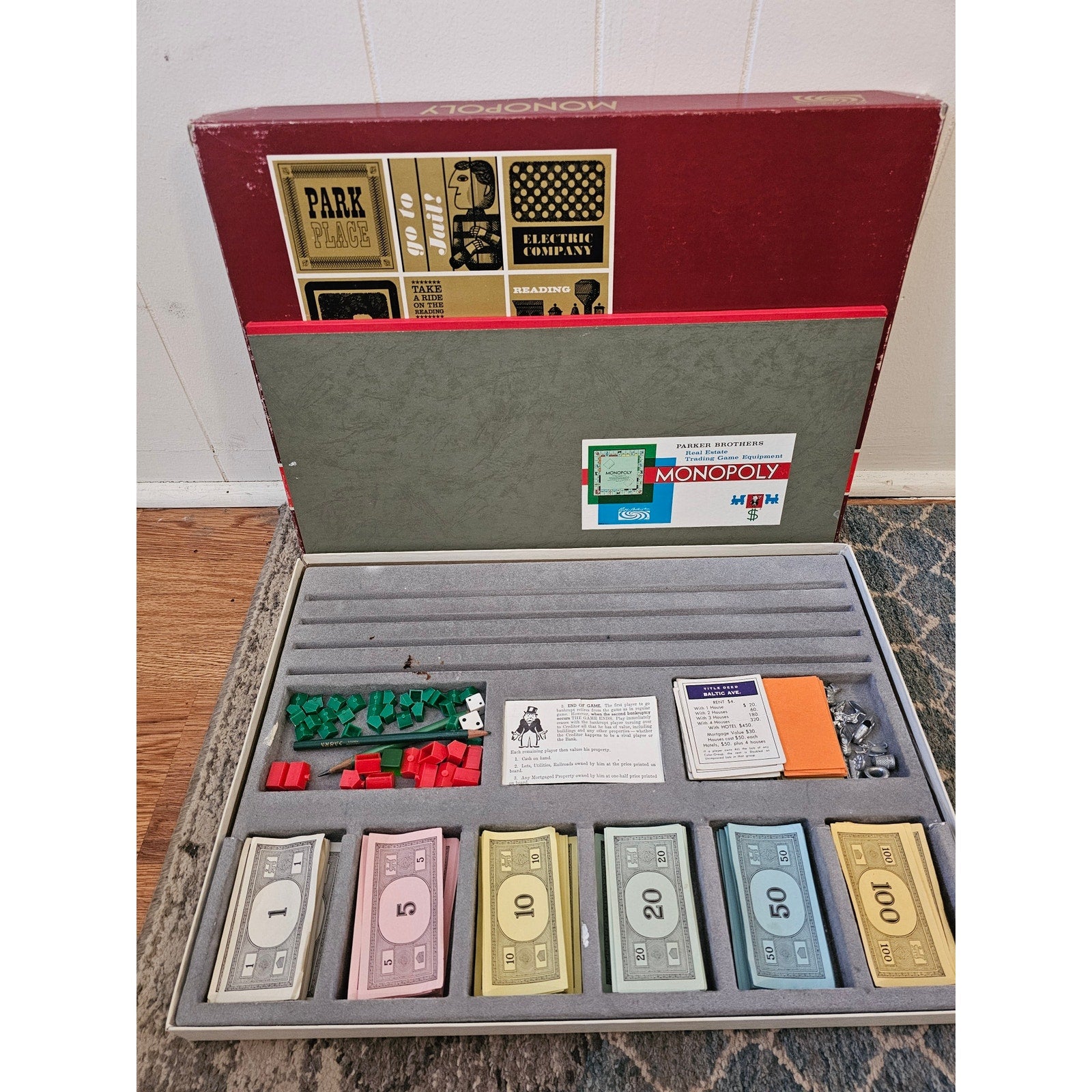 Vintage 1964 Monopoly Game Parker Bros - Big Red Box - Complete - One Owner!