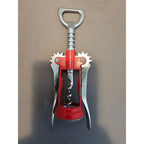 Red/Silver Corkscrew Wine Bottle Opener w/Fins - Push Down - 6-1/2"