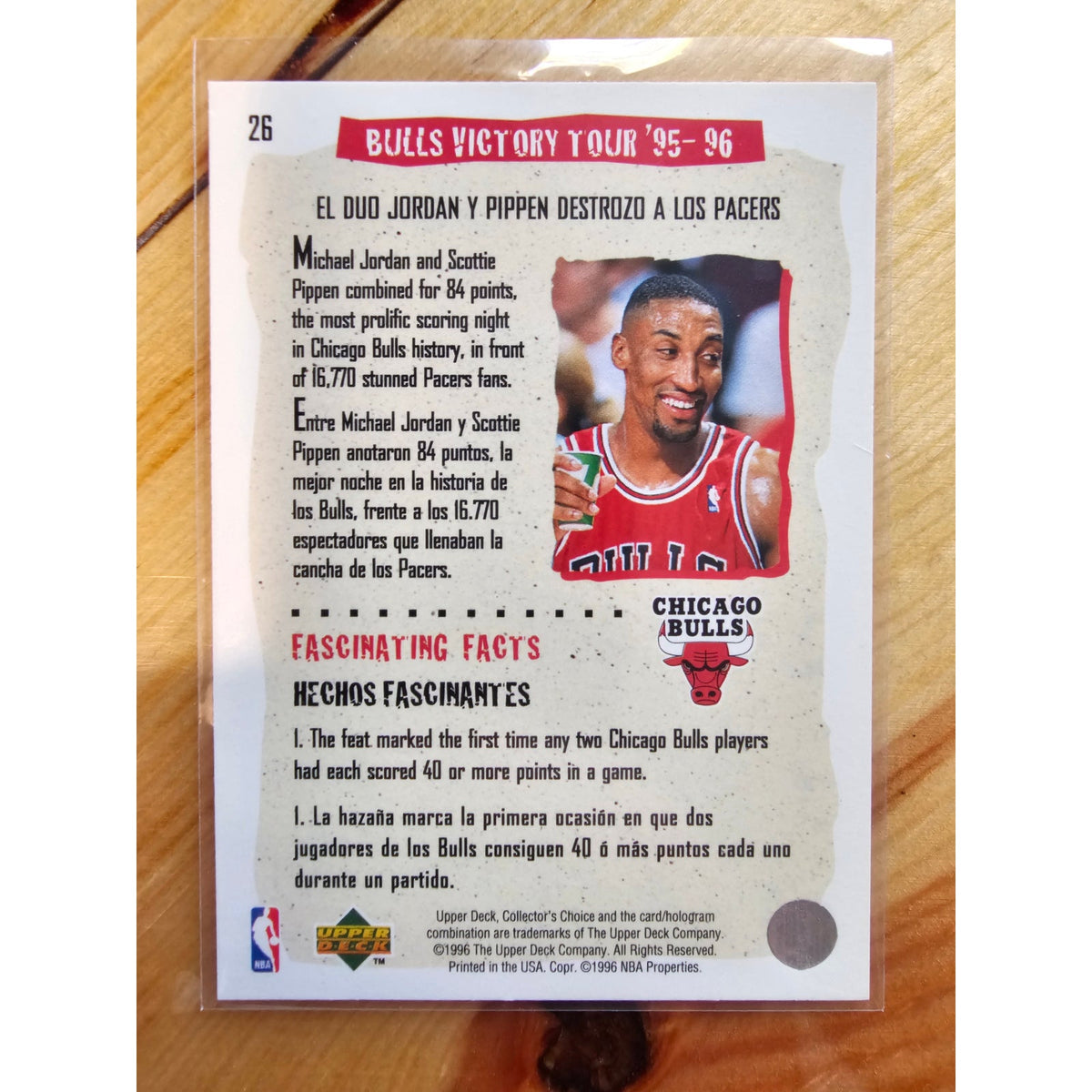 Michael Jordan 1996-1997 Upper Deck #26 Win #46 - Chicago Bulls - NBA - Pippen