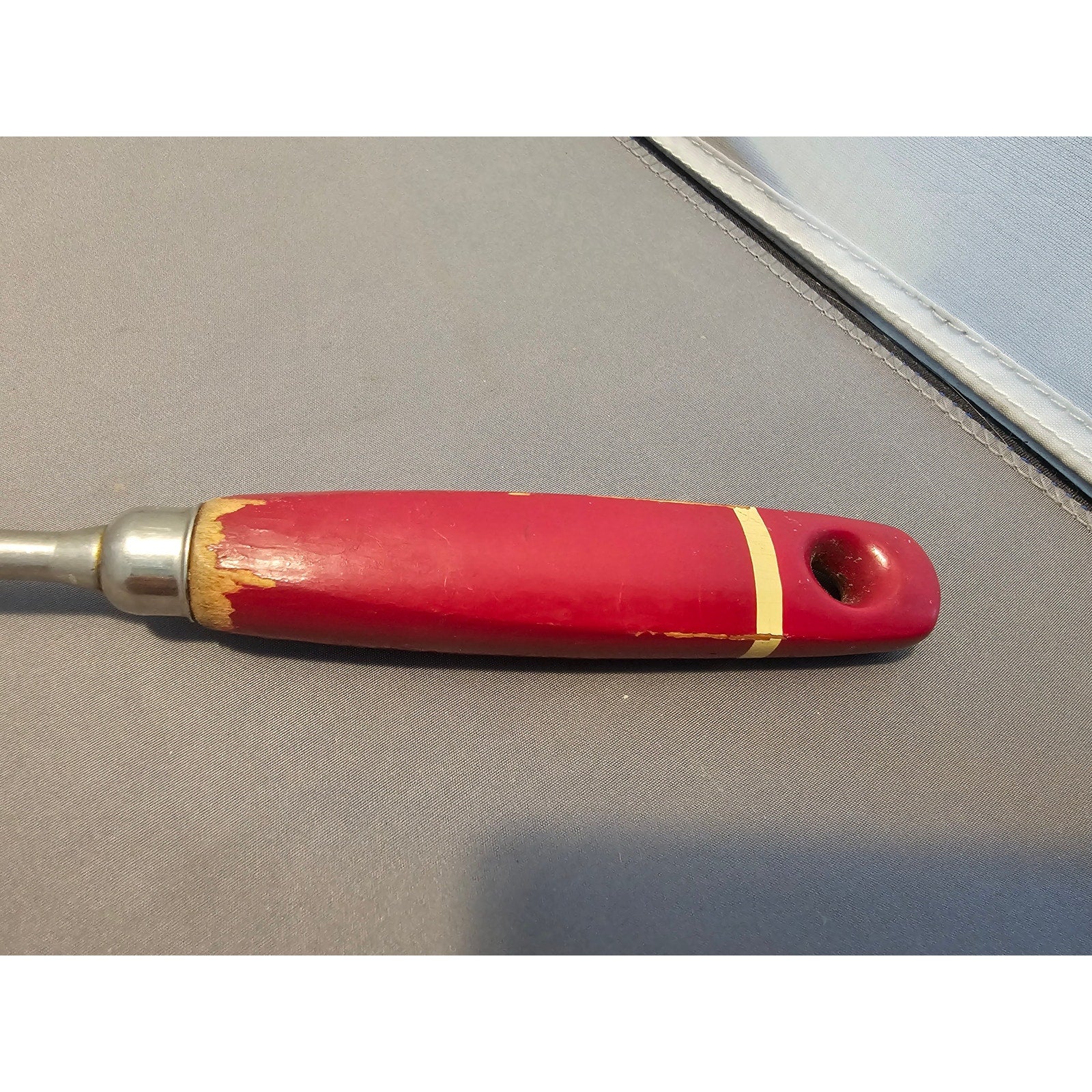 Vintage A&J 2-Prong Stainless Carving/Serving Fork w/Red Wood Handle - 12” Long