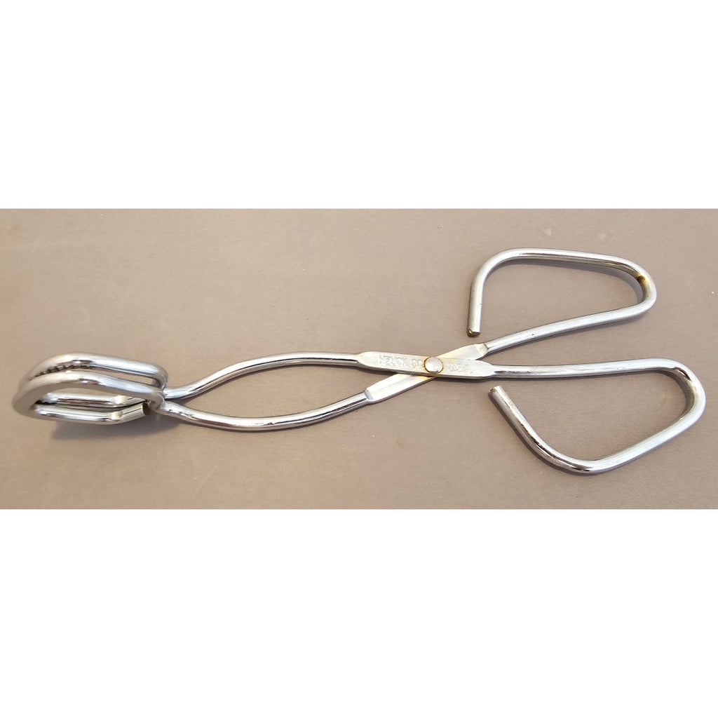 Vintage Heuck 8" (inch) Angled Stainless Steel Tongs - USA