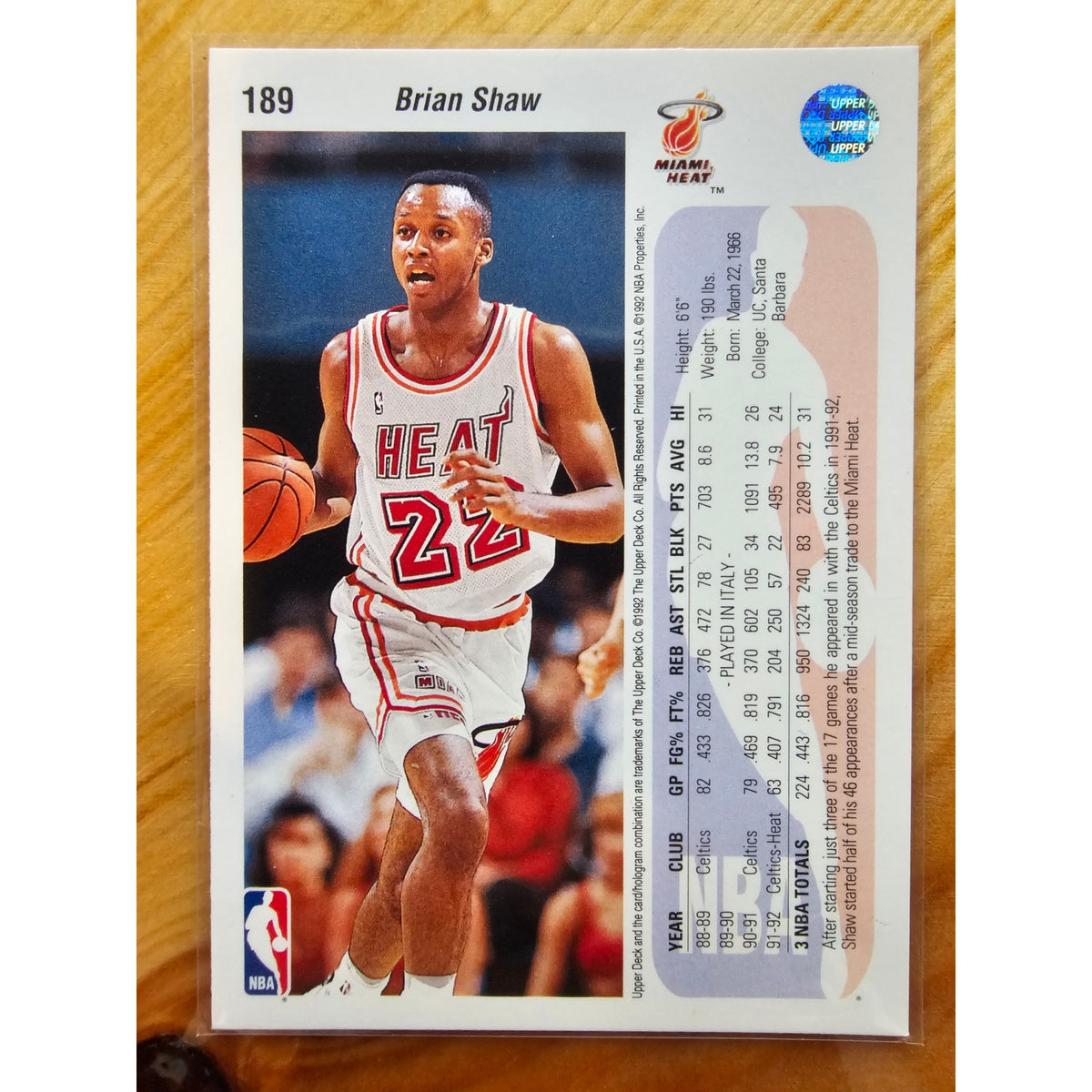 Brian Shaw 1992-1993 Upper Deck #189 - Miami Heat - Michael Jordan shown - NBA