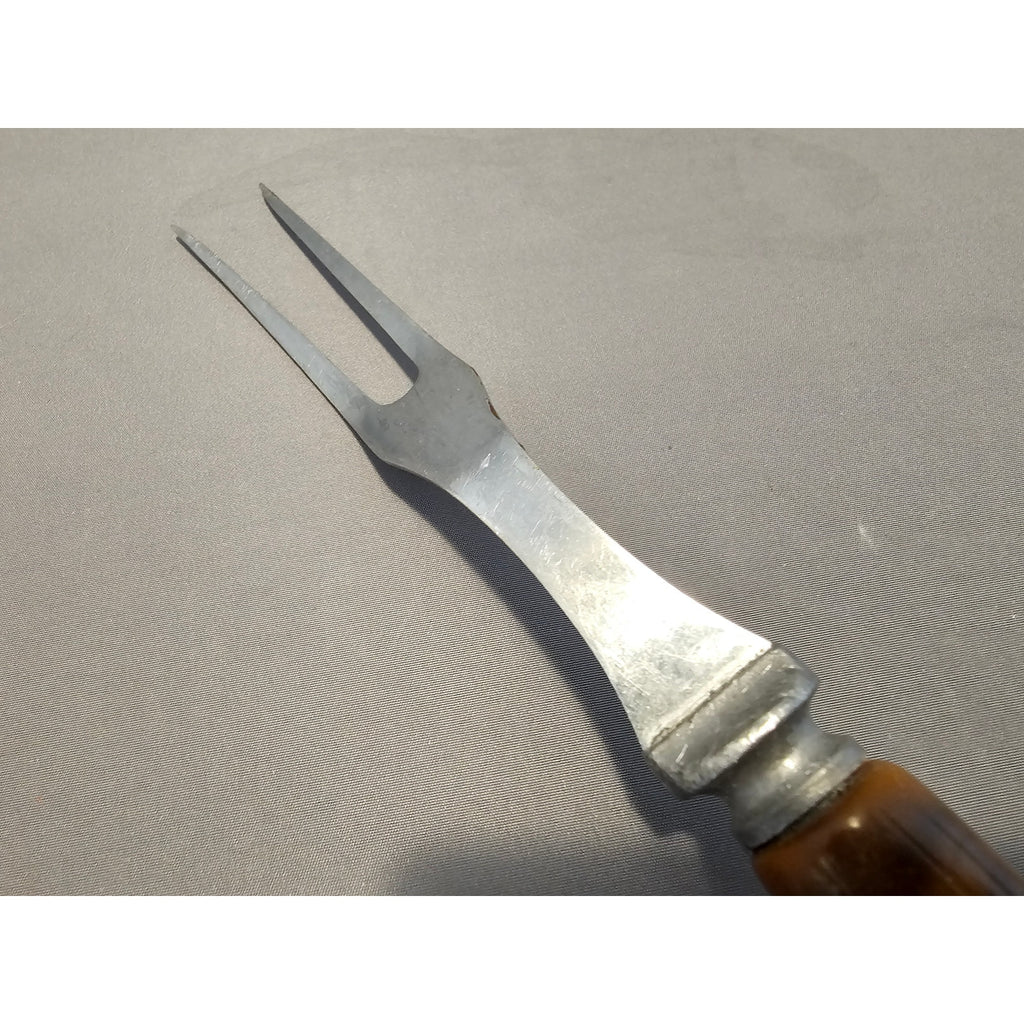 Vintage 2-Prong Stainless Steel Meat Carving Fork w/Antler Handle - 10” Length