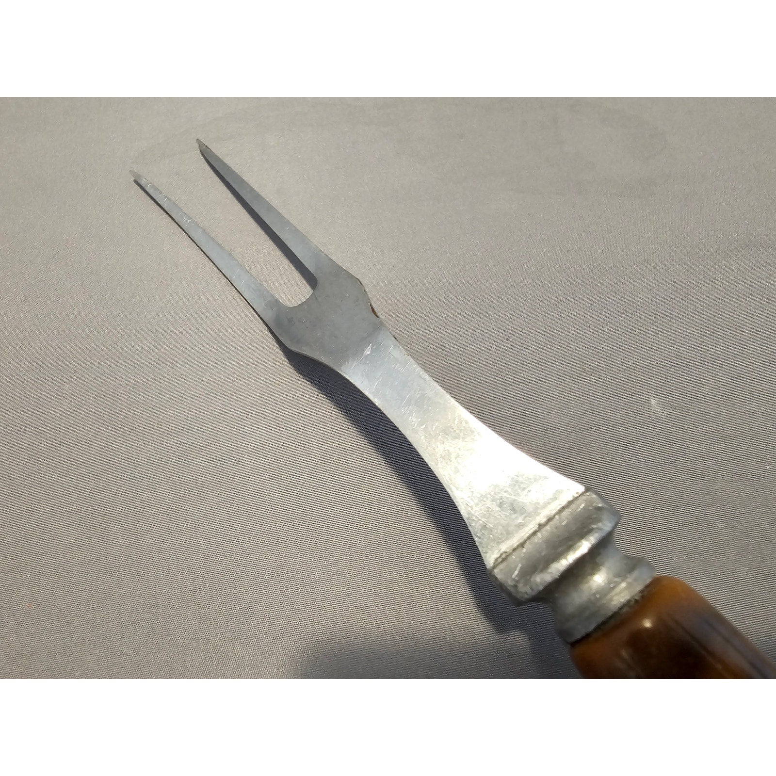Vintage 2-Prong Stainless Steel Meat Carving Fork w/Antler Handle - 10” Length