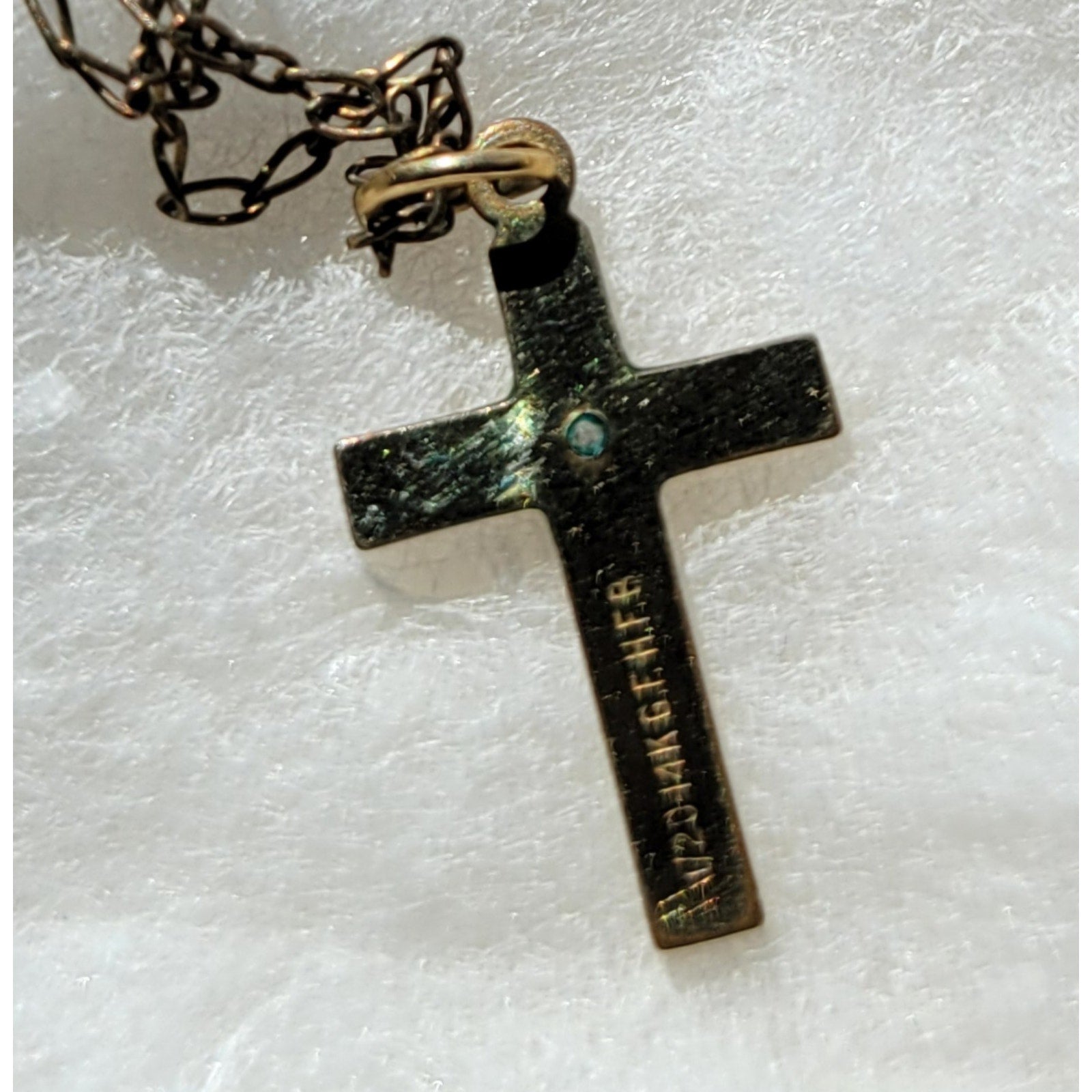 Vintage Unisex HFB 1/20 14k G.F. Gold Filled Cross 18" Link Chain Necklace