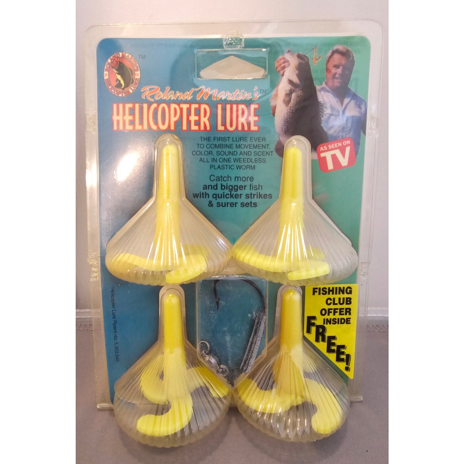 Vintage NOS Roland Martin's Helicopter Lures - Yellow - As Seen on TV