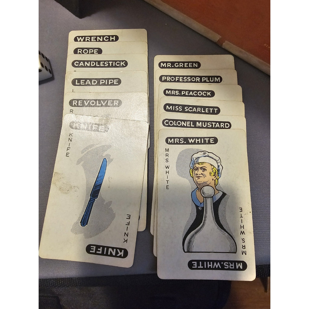 Vintage 1956 Clue Board Game - Replacement Parts - Playing Cards, Dice and Instr