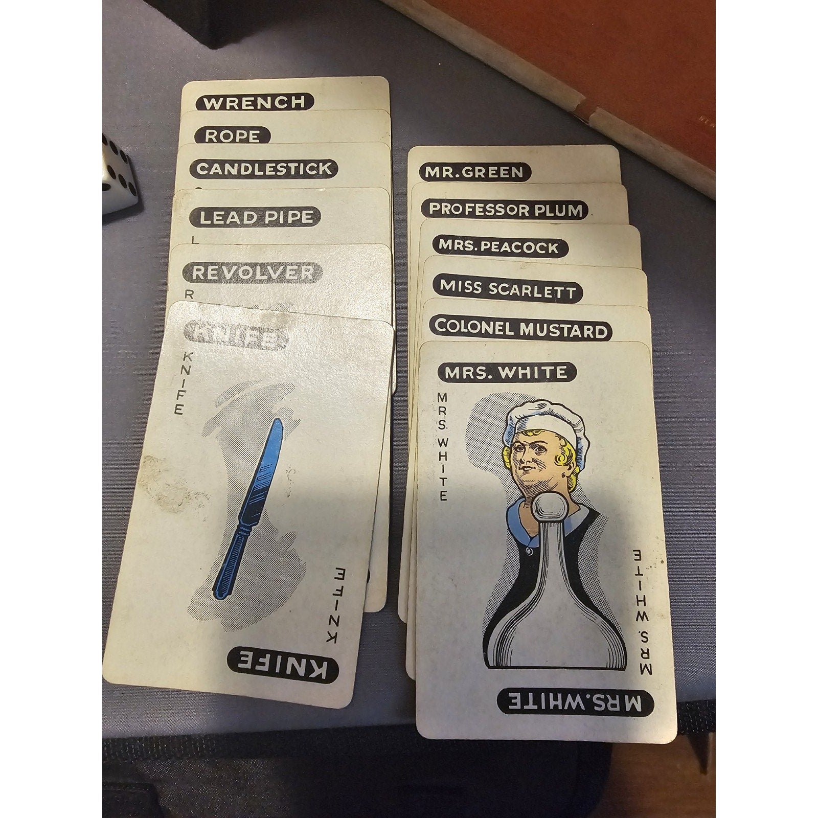 Vintage 1956 Clue Board Game - Replacement Parts - Playing Cards, Dice and Instr