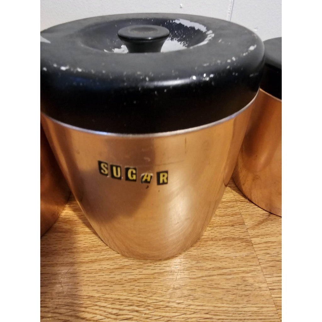 Vintage West Bend Copper Canister Set Of 4 - Aluminum Flour, Sugar, Coffee, Tea