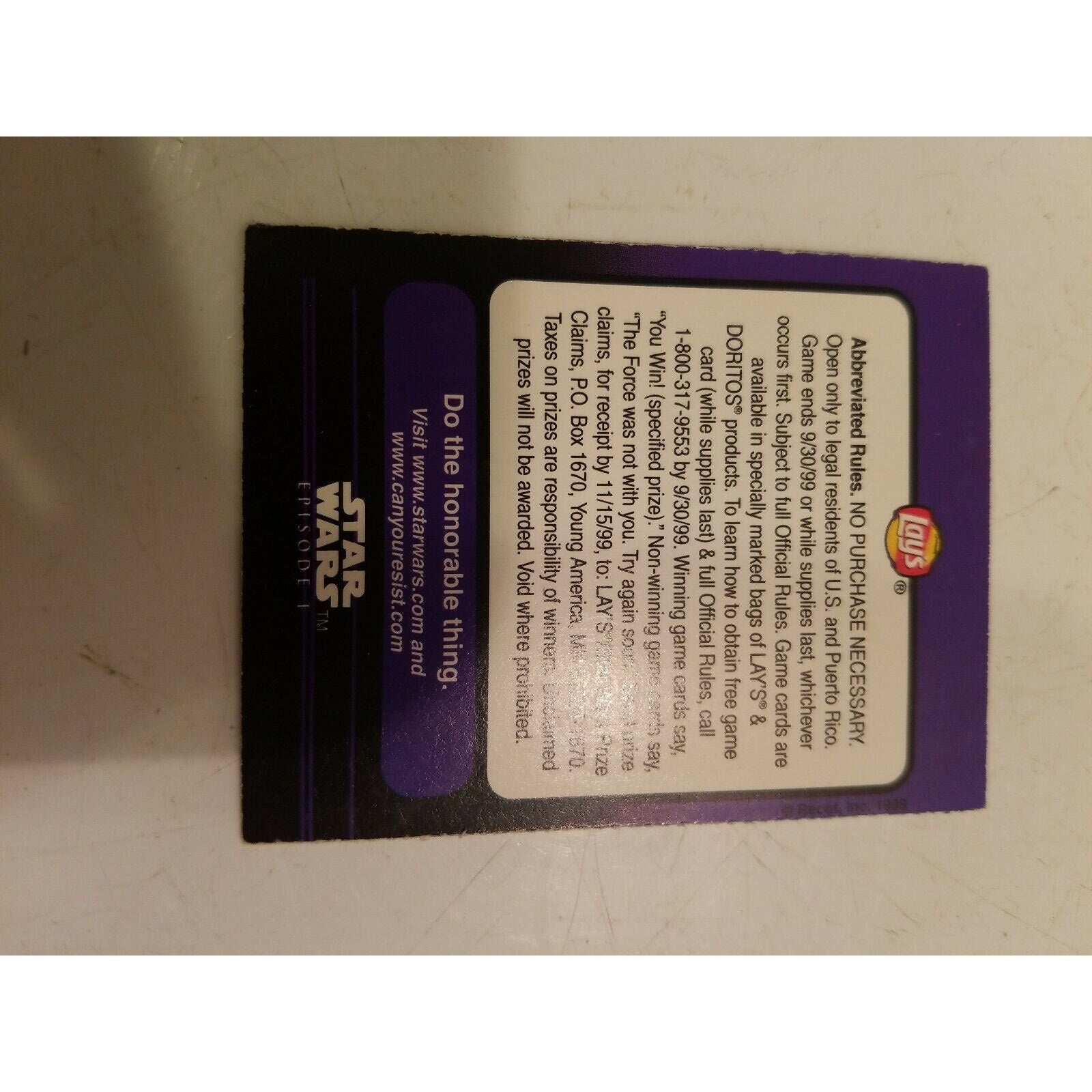 Star Wars Episode 1 Obi-Wan Can't Resist Lay's Potato Chip Contest Peel Card 10