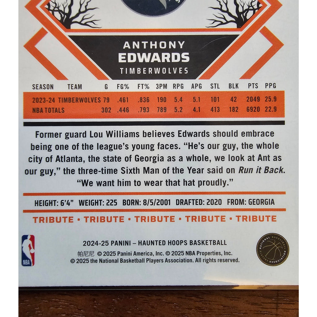 Anthony Edwards 2024-2025 Panini Haunted NBA Hoops #290 - Tribute - Timberwolves