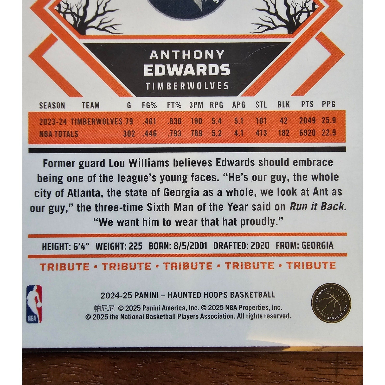 Anthony Edwards 2024-2025 Panini Haunted NBA Hoops #290 - Tribute - Timberwolves