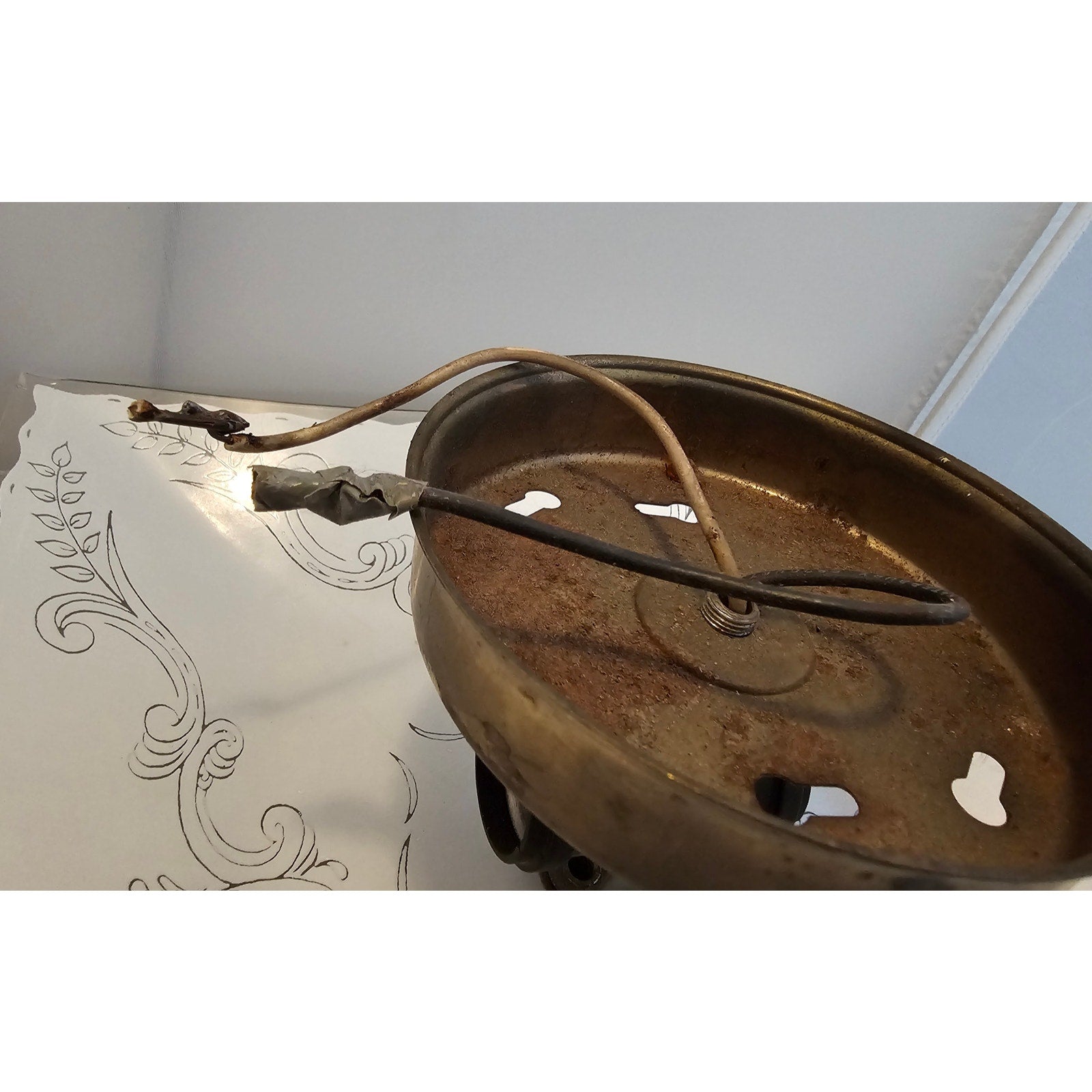 Vintage Mid Century Modern Square Ceiling Light Fixture w/Frosted Glass Floral