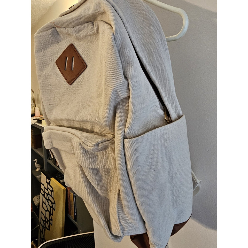 New Loulu Large Canvas Tan/Beige Backpack - Vegan Leather - with Bag