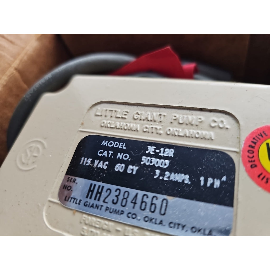 NOS Little Giant 503003, Model 3E-12R , Direct Drive Pump, 1/15 HP, 115 Volts