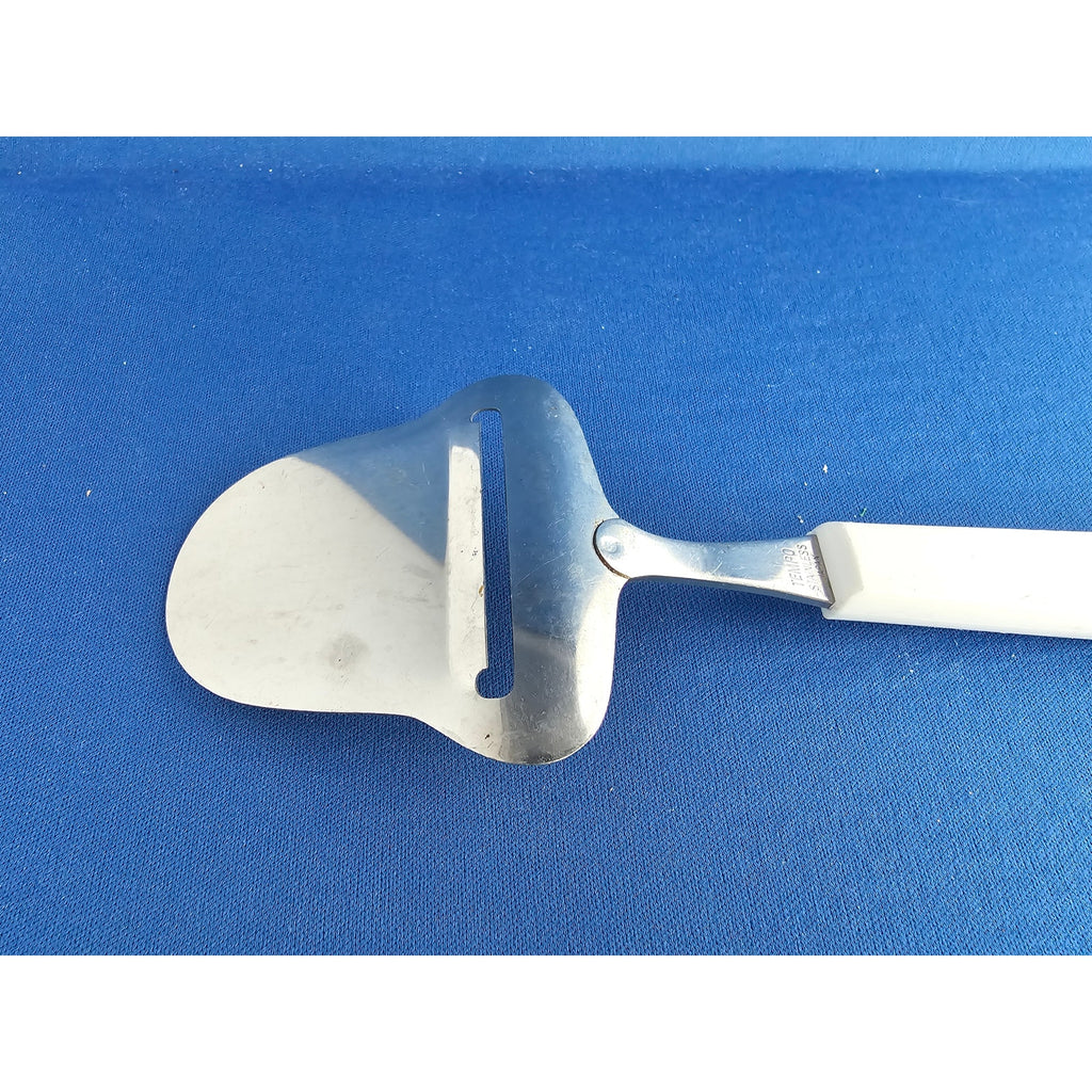 Vintage Tempo Stainless Steel Cheese Slicer/Server w/White Handle - Japan