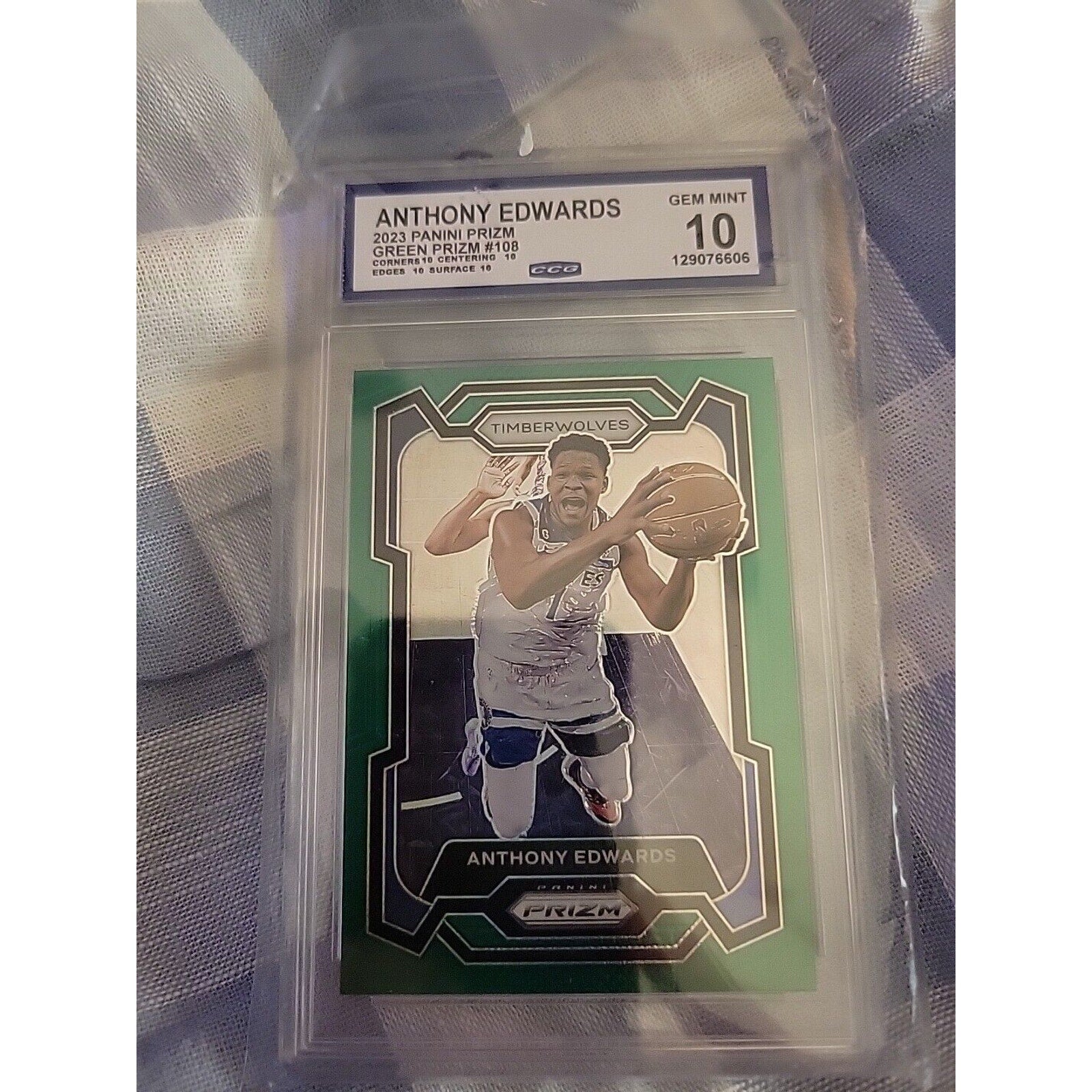 Anthony Edwards 2023-24 Panini Prizm #108 - Green - CCG 10 - Timberwolves