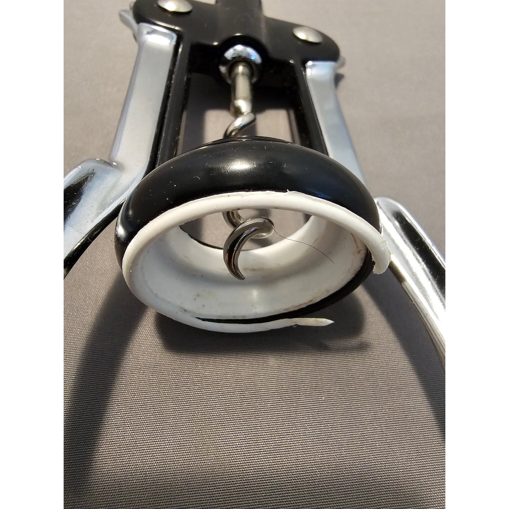 Pedrini Black/Silver Corkscrew Wine Bottle Opener w/Fins - Push Down-Italy-Used