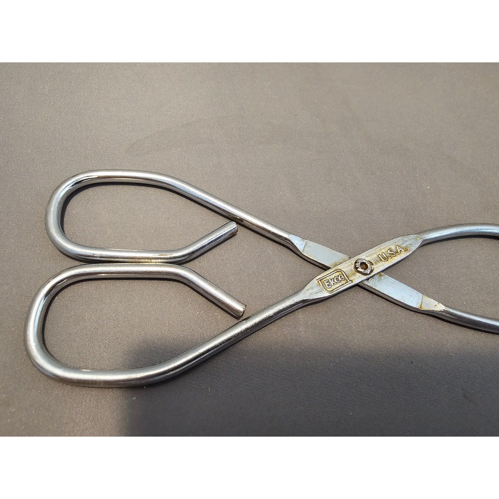 Vintage Ekco 8" (inch) Angled Stainless Steel Tongs - USA