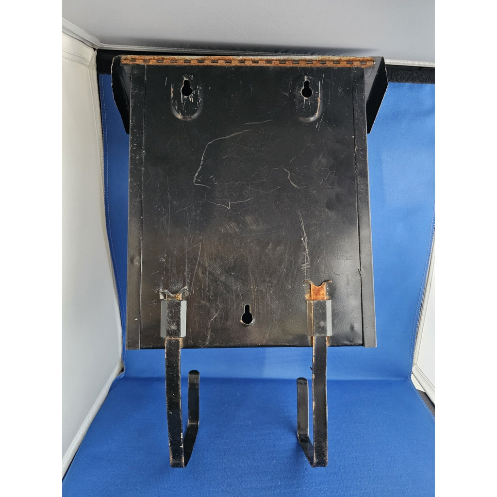 Vintage Black Metal Wall Mount Mailbox w/Emblem and Newspaper Rack Hooks