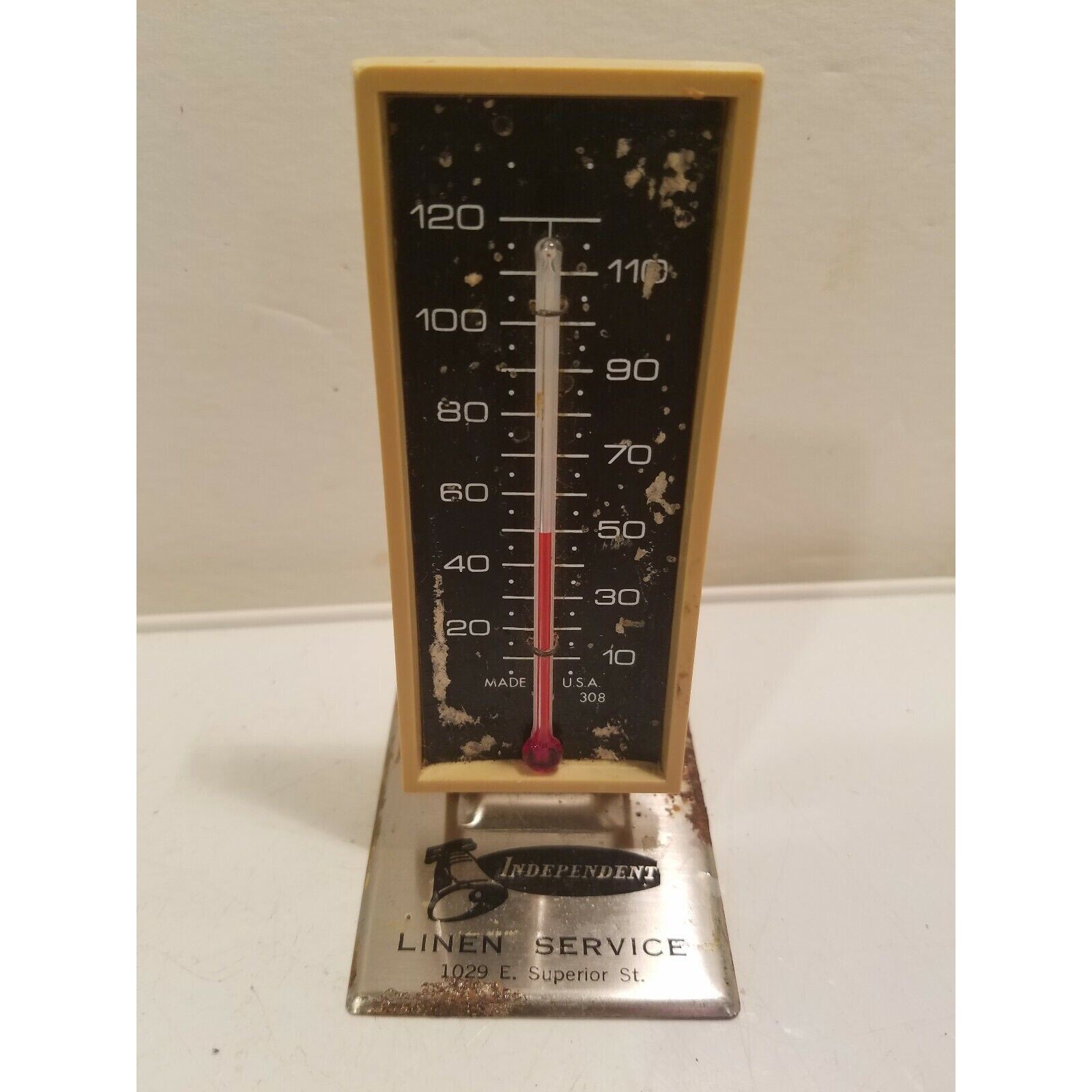 Vintage Independent Linen Service Advertising Thermometer Duluth MN Superior St