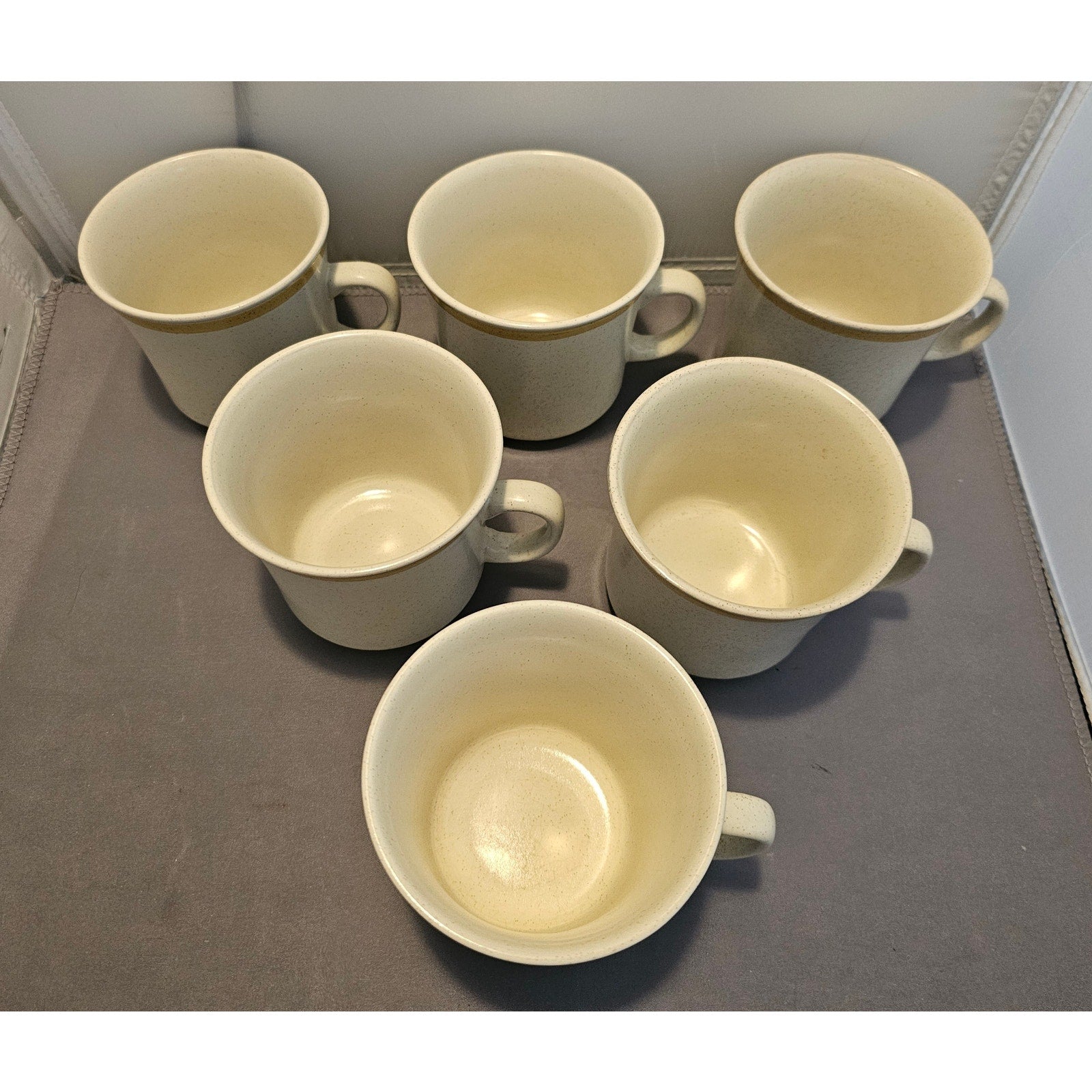 Lot of 6 Vintage Garden Festival Stoneware Beige/Yellow Coffee Cup/Mug - Japan