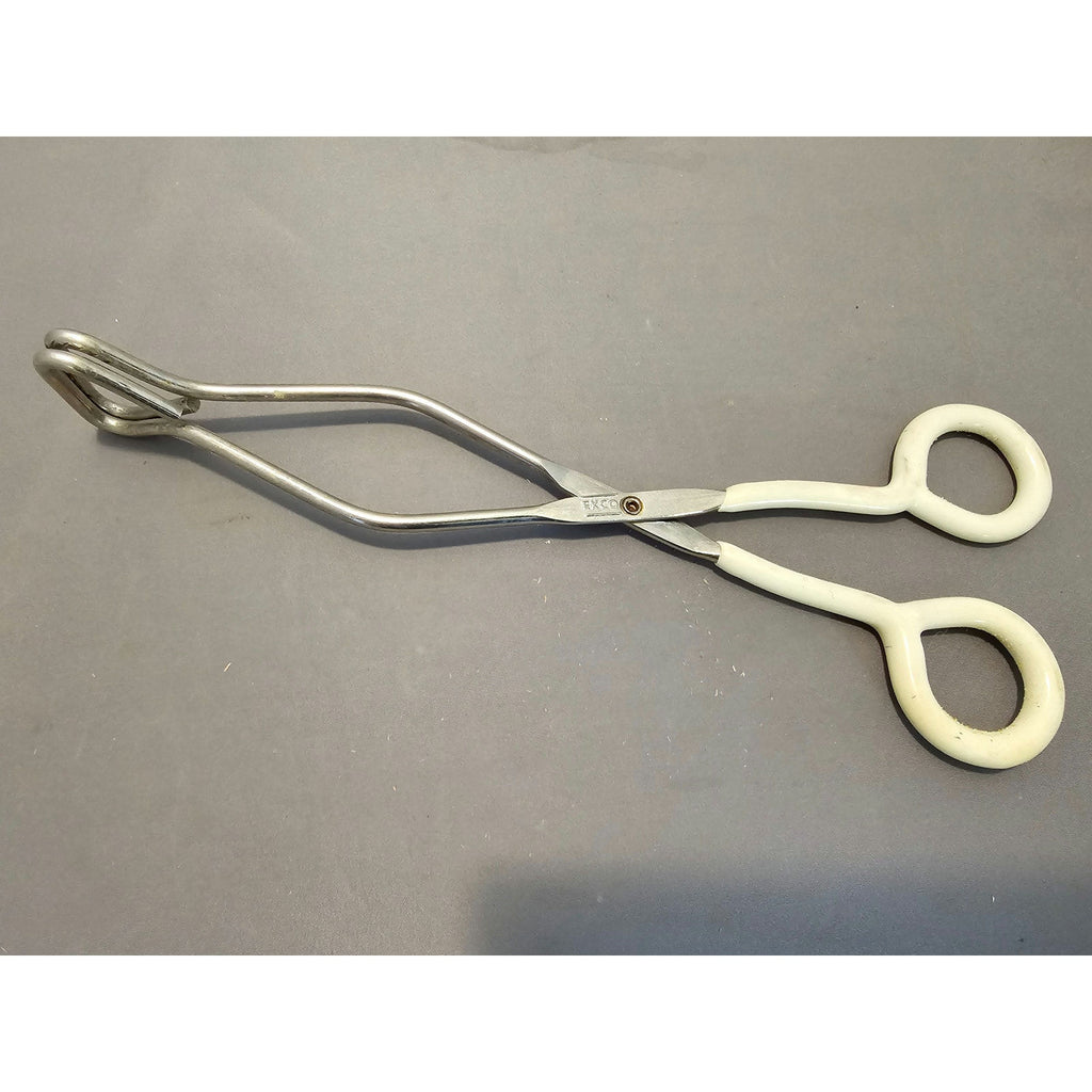 Vintage Ekco 10" White Rubble Handle Stainless Steel Tongs - USA