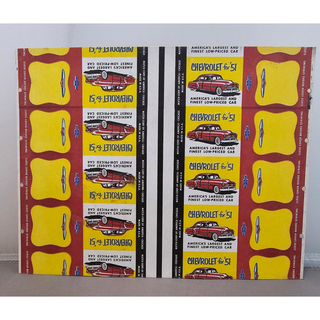 Vintage Chevrolet for '51 Advertising Matchbook Uncut Sheet