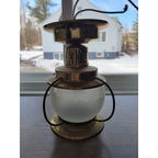Vintage Mid-Century Modern Moe Light Gold Ceiling Fixture -Lantern Frosted Glass