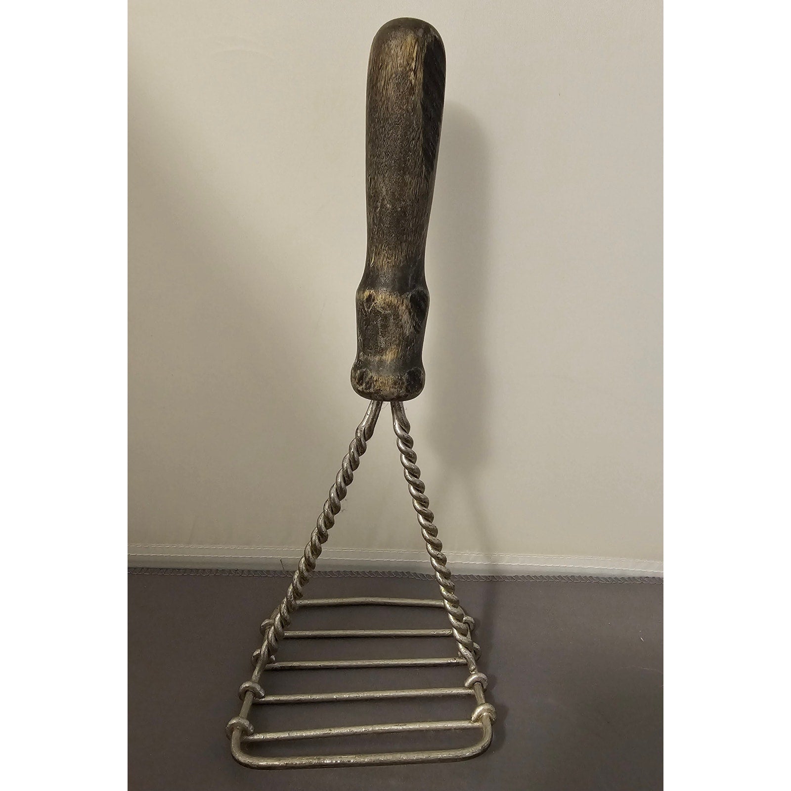 Vintage 10" Twisted Wire Potato Masher w/black wood handle