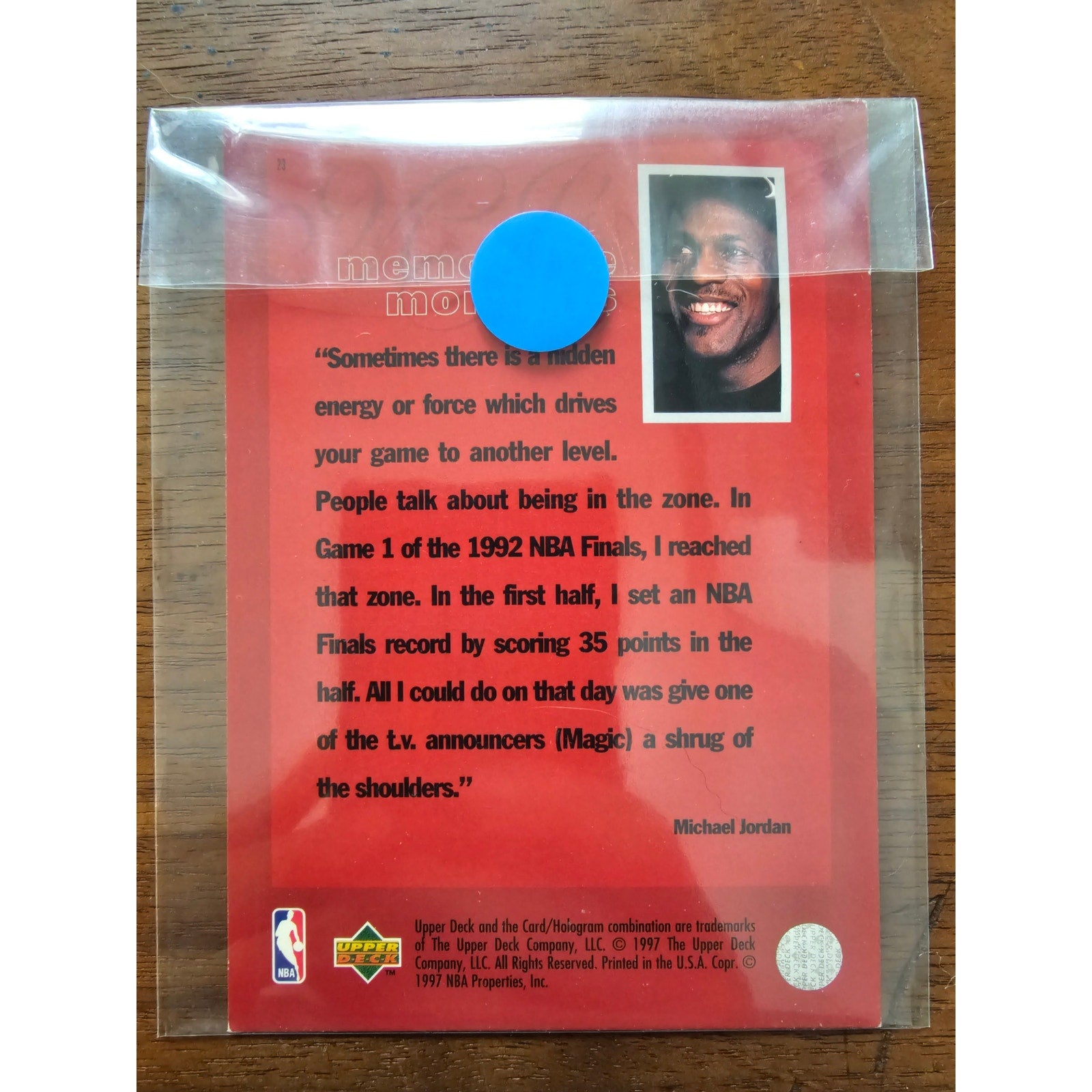 Michael Jordan 1997 Upper Deck #23 - Memorable Moments - Bulls - NBA - Jumbo