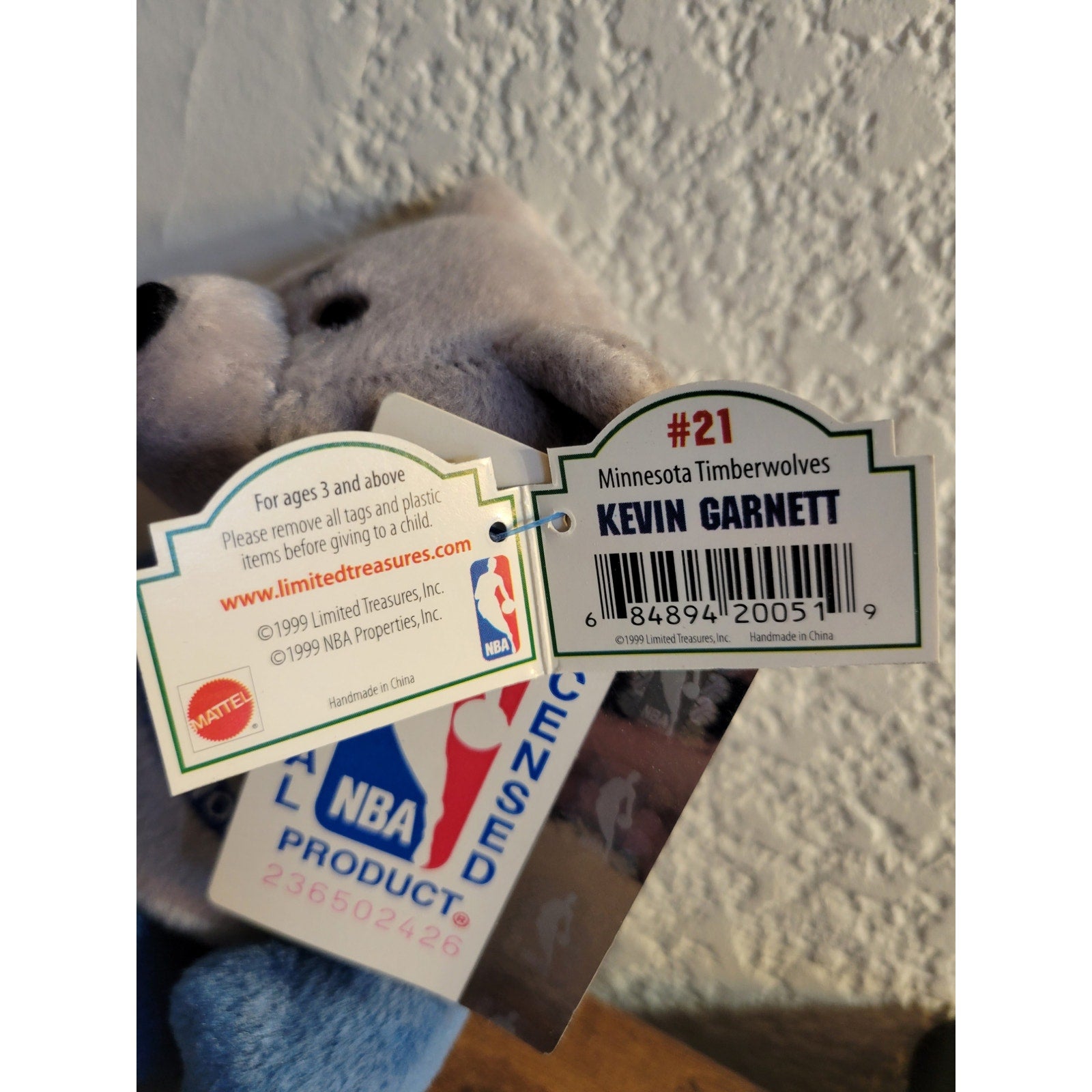 1999 Mattel Minnesota Timberwolves Kevin Garnett 21 Collectible Bear NBA License