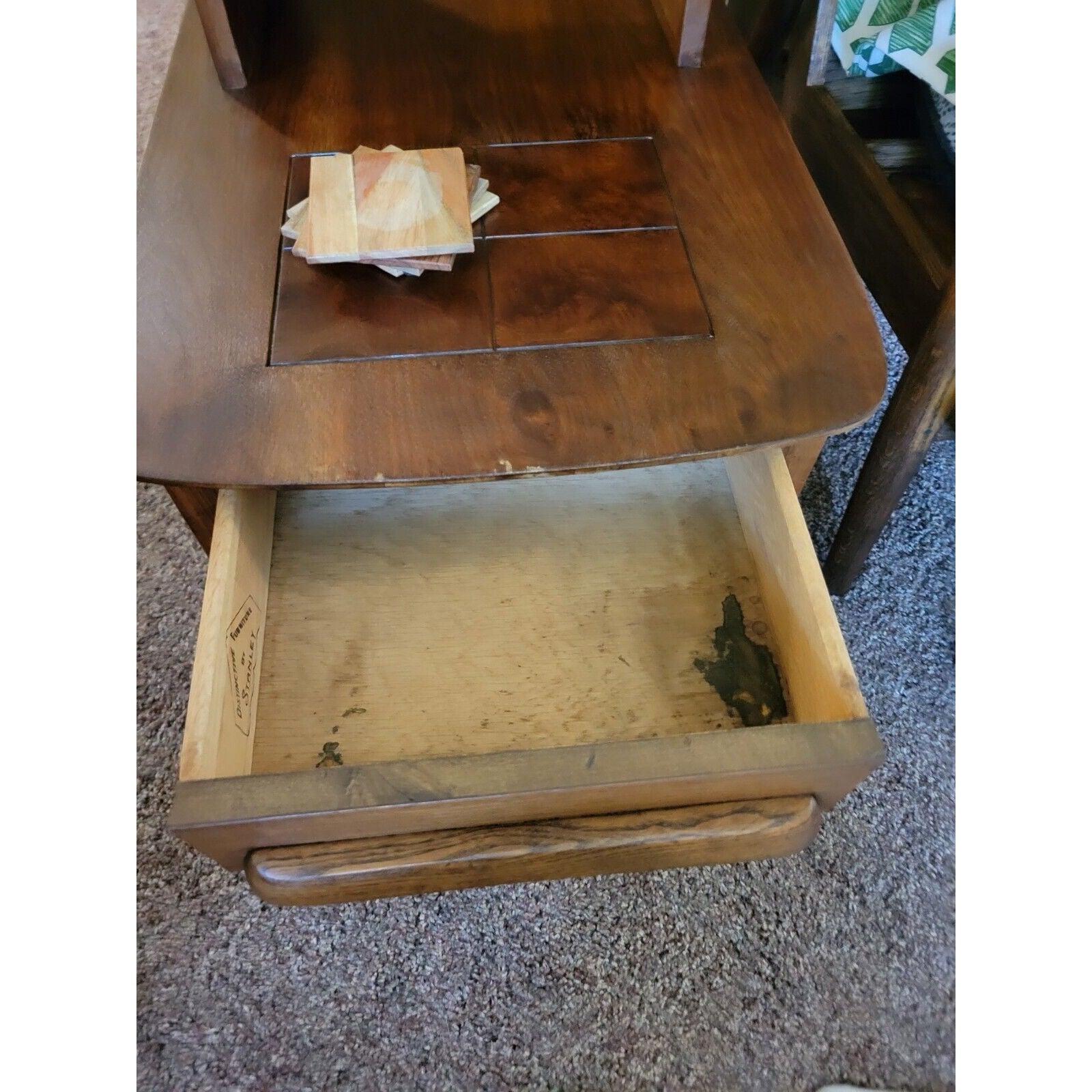 Mid Century Modern Stanley 2-Tiered Walnut & Burlwood End/Step/Side Table - 254