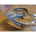 Silver Stainless Steel Salad Tongs - Spoon & Fork - 9" Long (used)