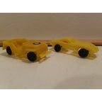 (2) Unbranded Yellow Plastic Toy Cars - Corvette & Jeep # 6 5 spoke/star tires