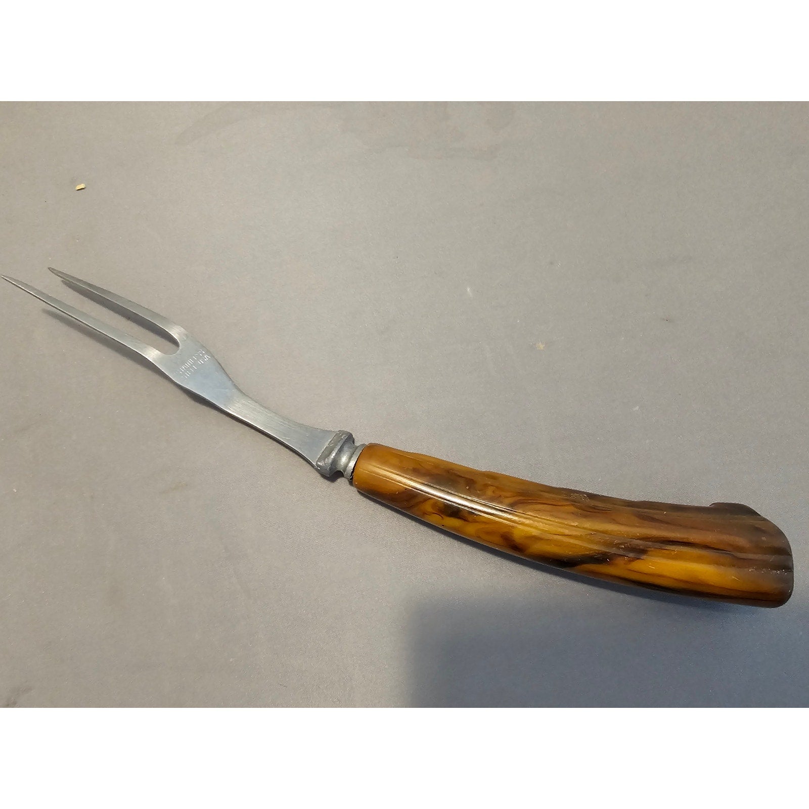 Vintage 2-Prong Stainless Steel Meat Carving Fork w/Antler Handle - 10” Length