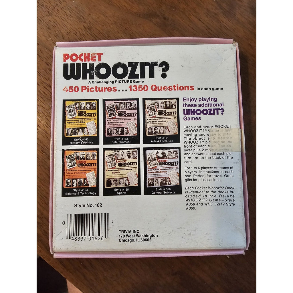 Vintage 1985 Pocket WHOOZIT #162 Strategy Game - Entertainment Picture Trivia