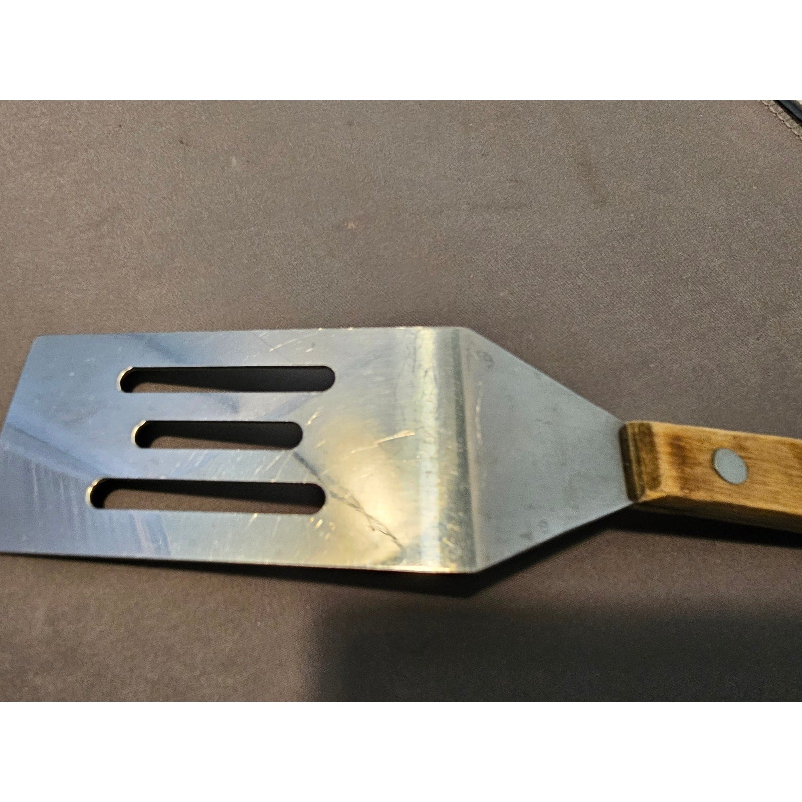 The Pampered Chef - Mini Stainless Steel Slotted Spatula w/Wood Handle 8"
